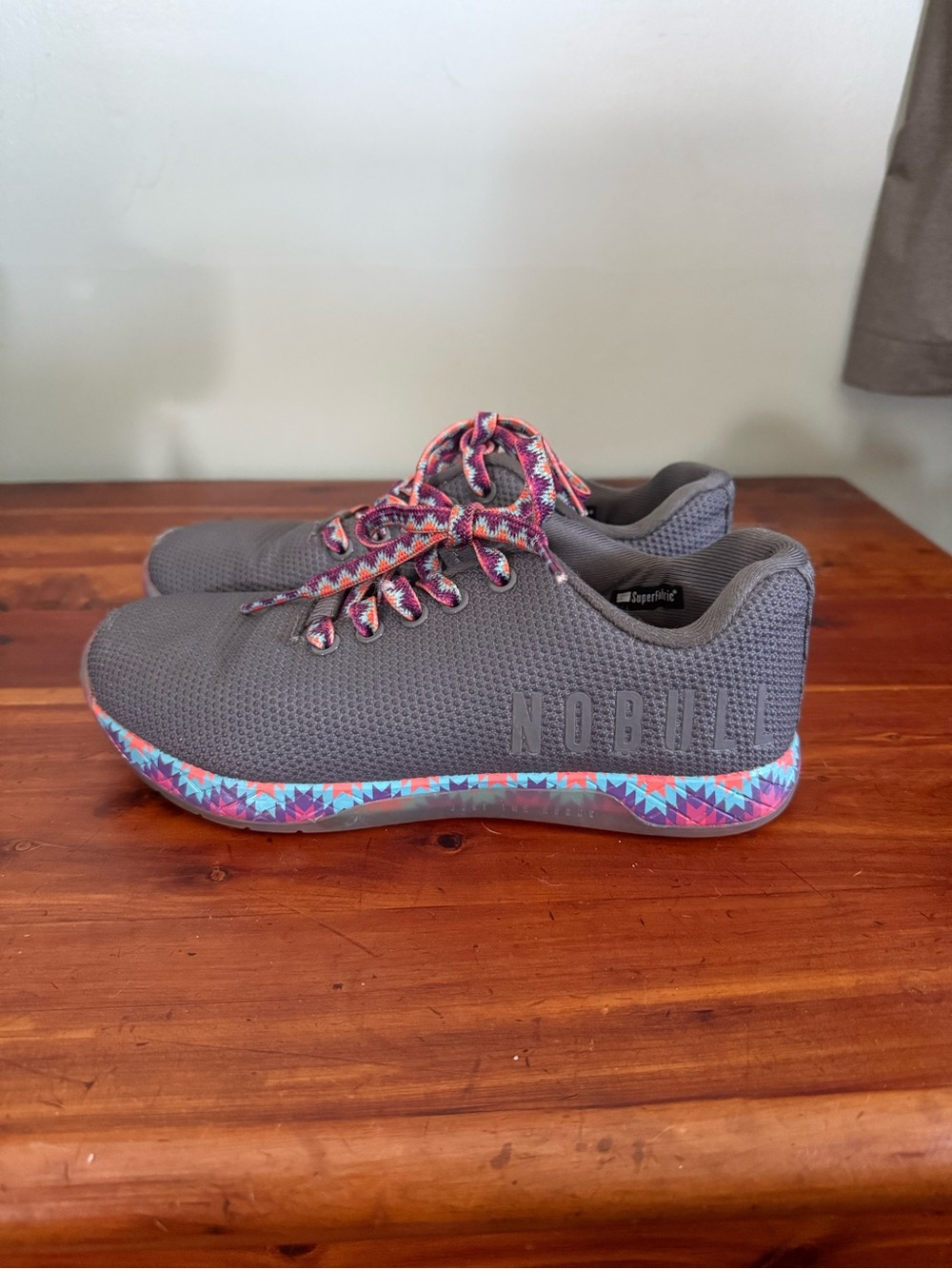 NOBULL Gray Knit Trainer with Colorful Geometric Sole